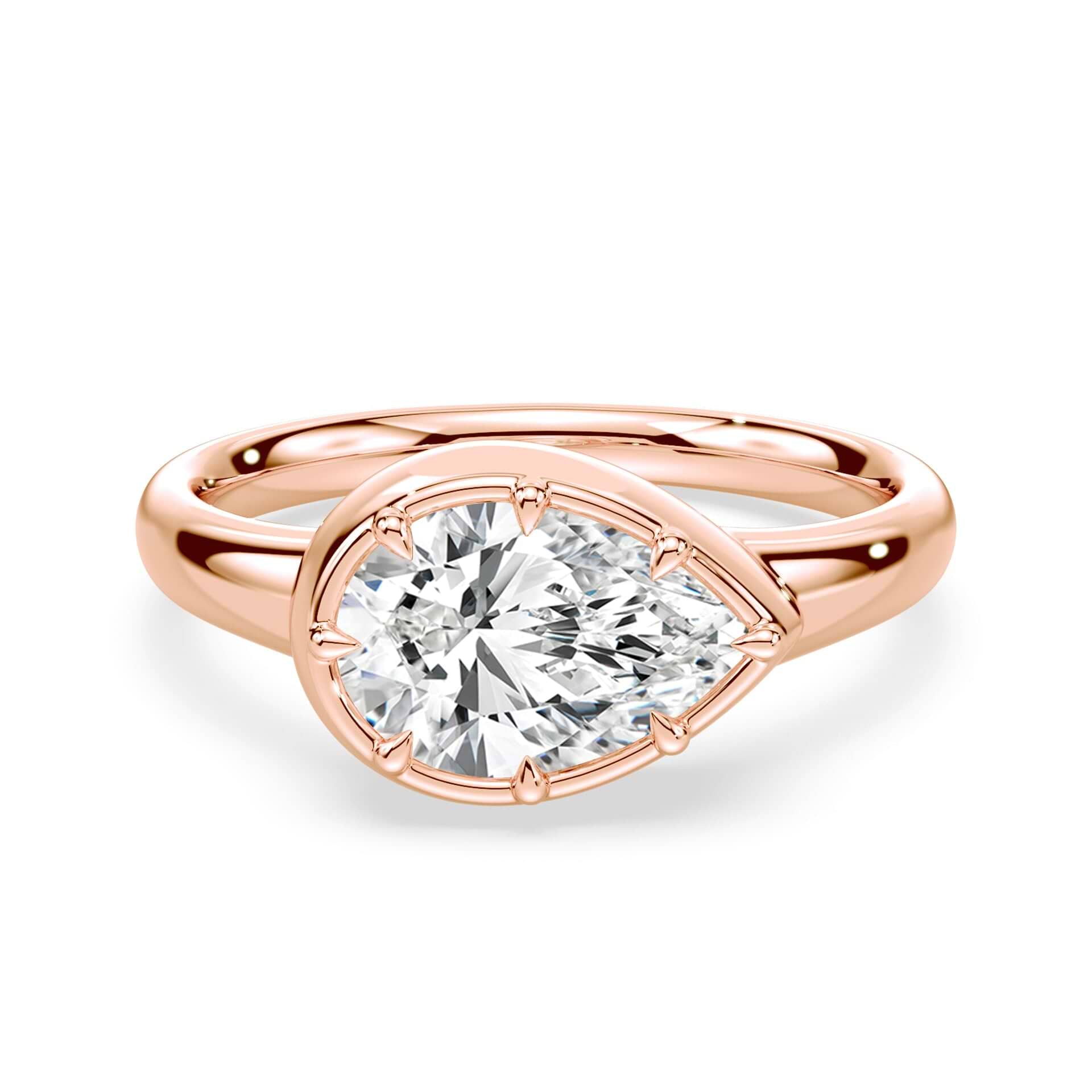 Button Back Diamond Pear Cut East-West Button Back Ring – Plum