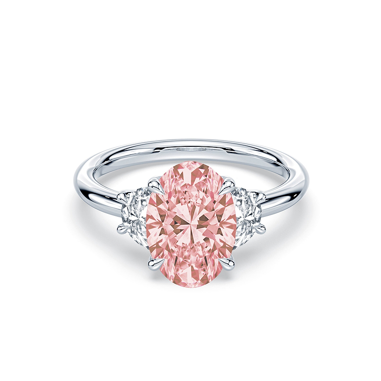 Pink Oval 4ct Three Stone Ring