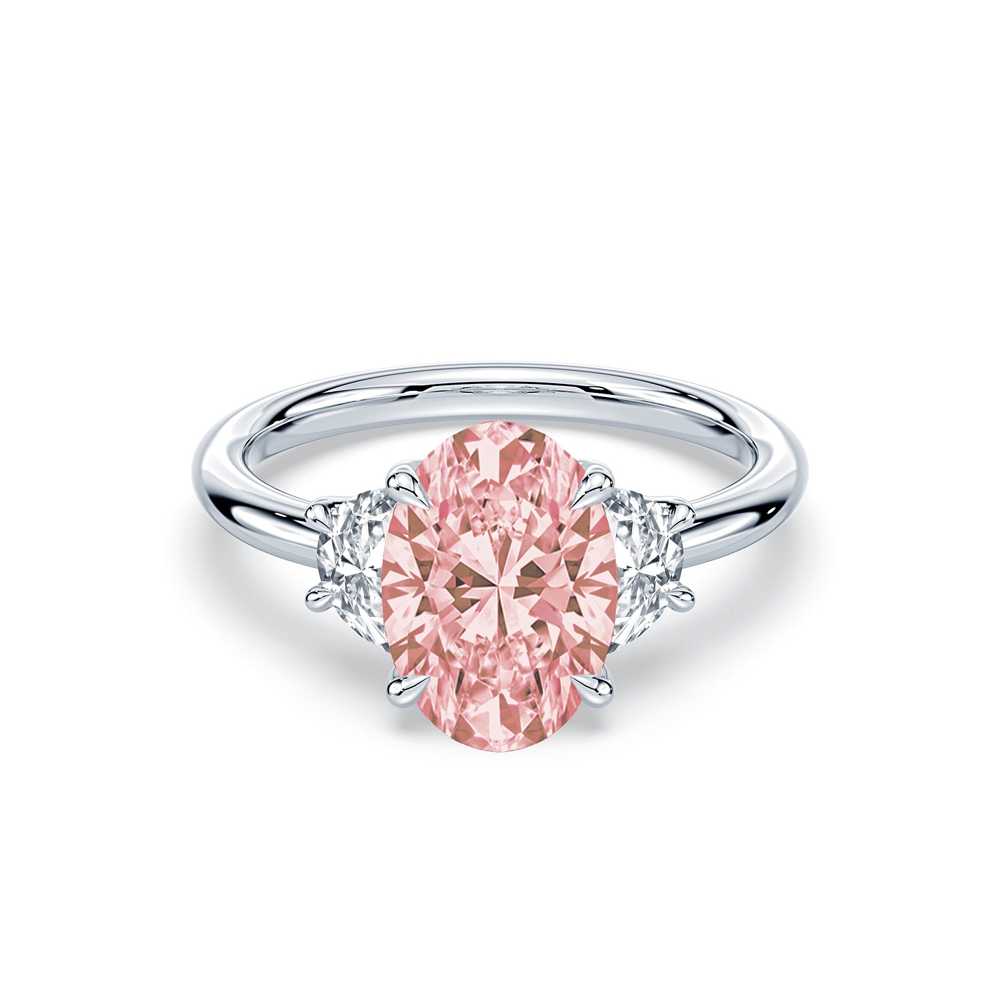 Pink Oval 4ct Three Stone Ring