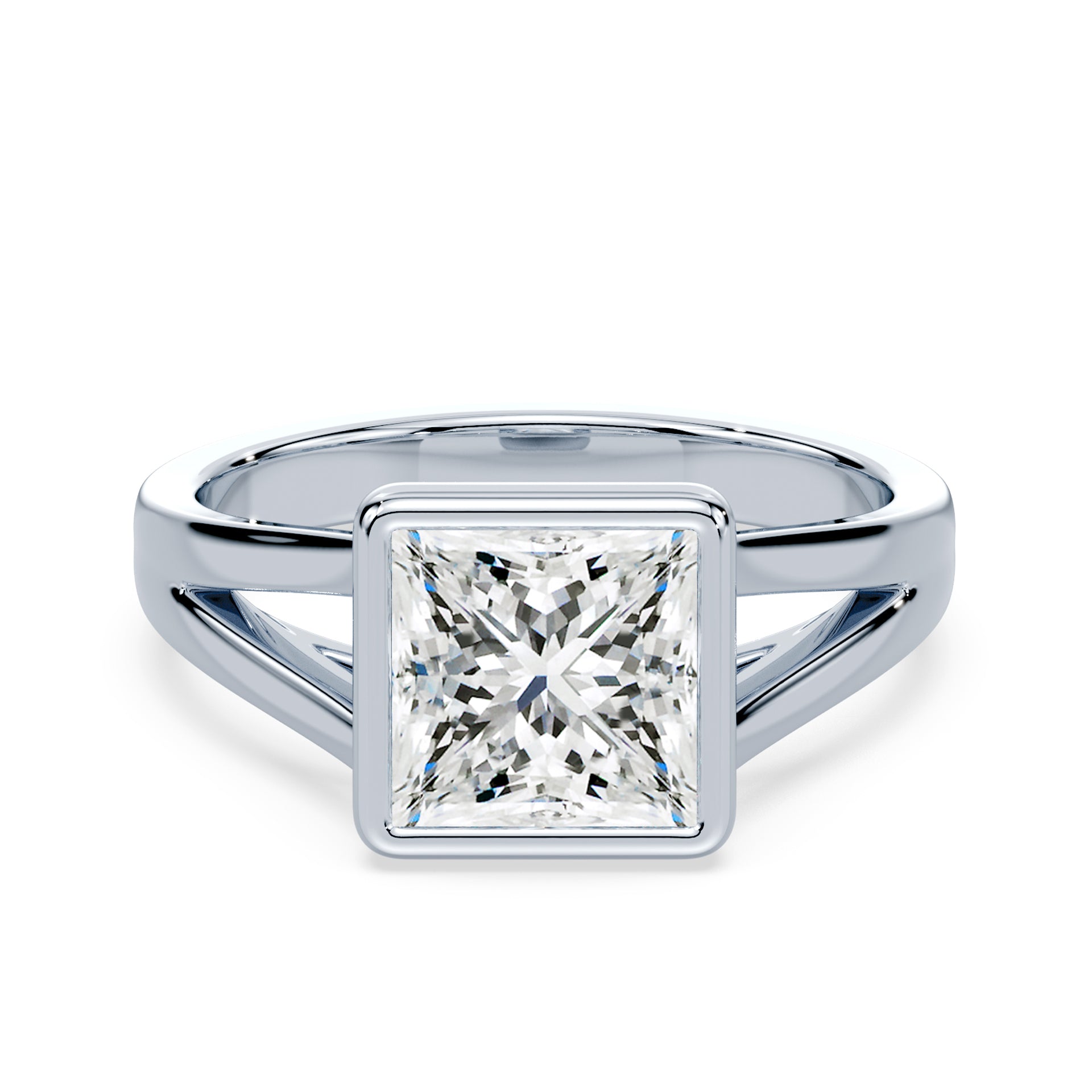 Princess Cut Split Cathedral Bezel Ring – Plum