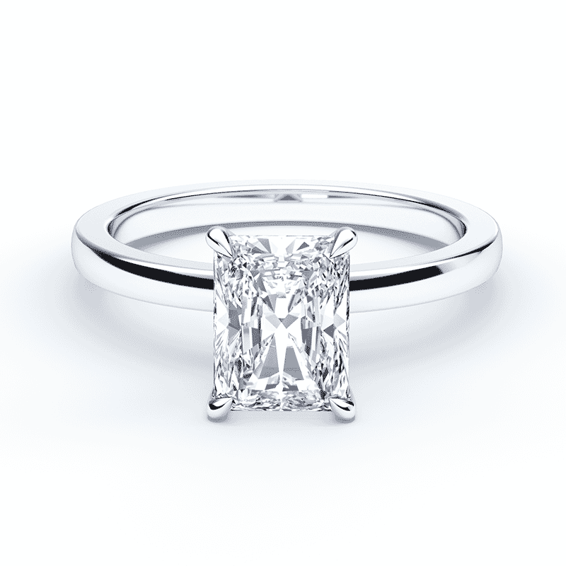 radiant cut diamond engagement ring with solid white gold band