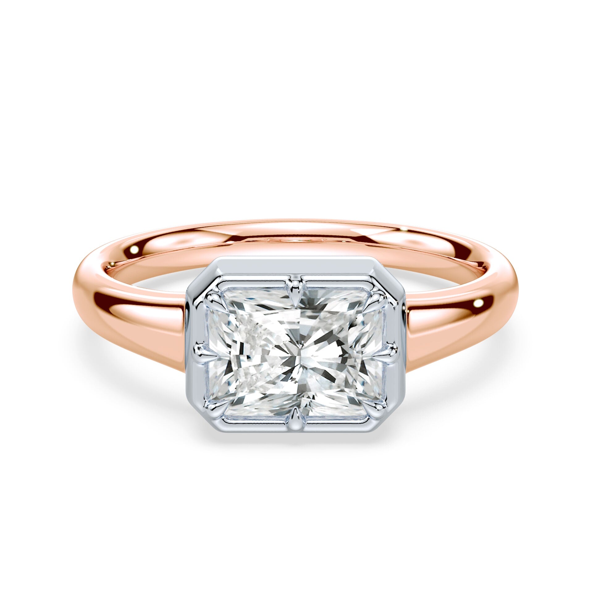 Radiant Cut East West Button Back Ring – Plum