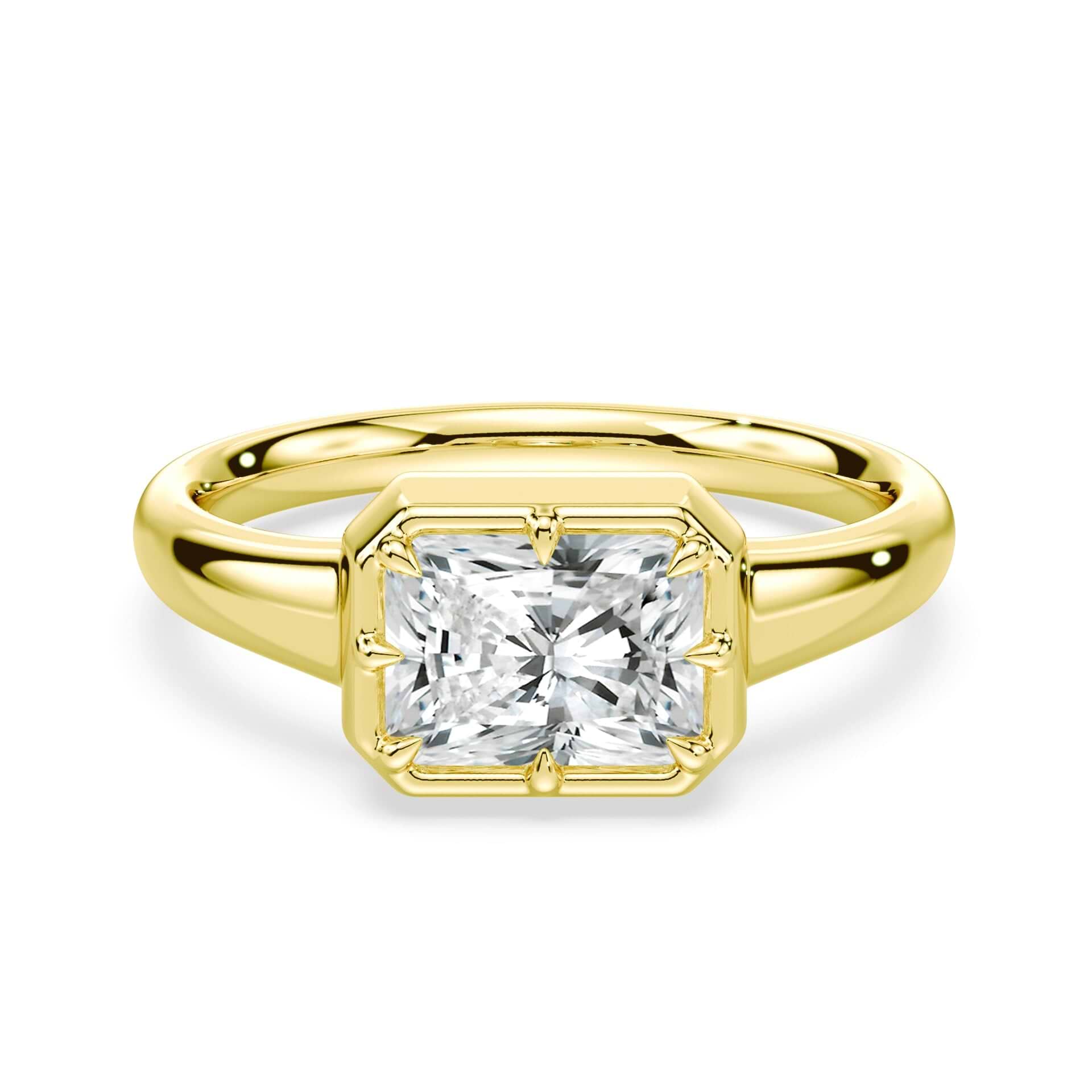 Radiant Cut East West Button Back Ring – Plum