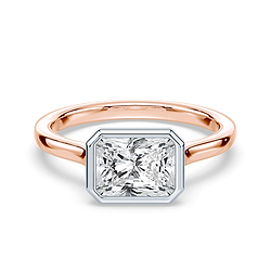 Radiant Cut East-West Cathedral Bezel Platinum and Rose Gold