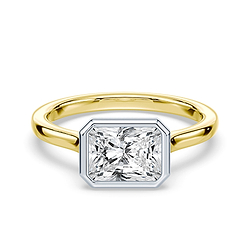 Radiant Cut East-West Cathedral Bezel Platinum and Yellow Gold