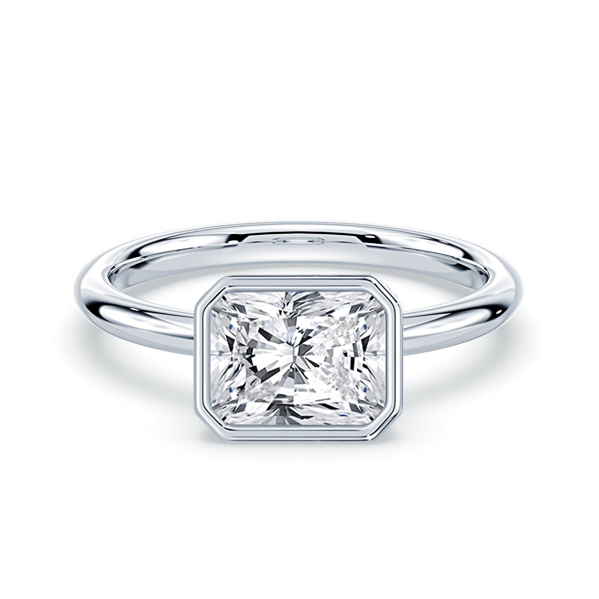 Radiant Cut East-West Bezel Ring Platinum – Plum