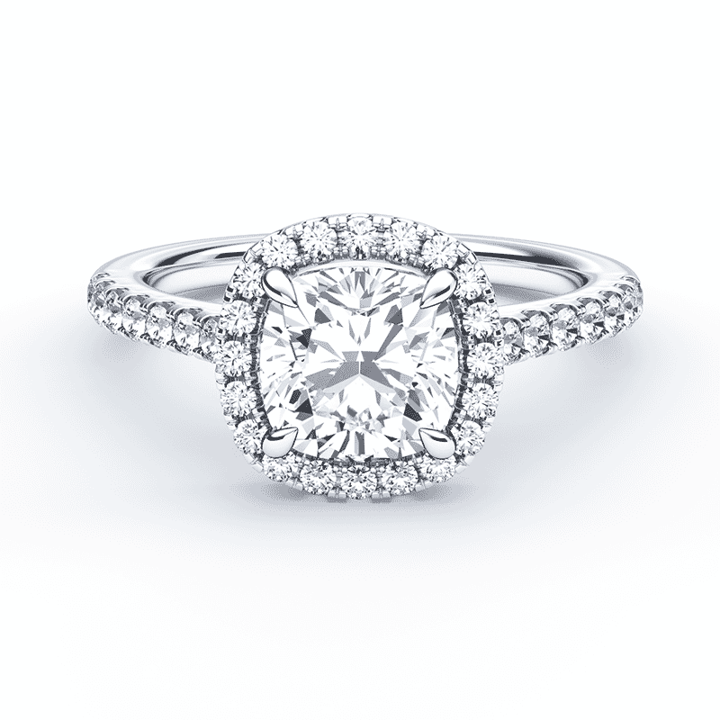 Pave Cushion Cut Halo Engagement Ring Plum Diamonds