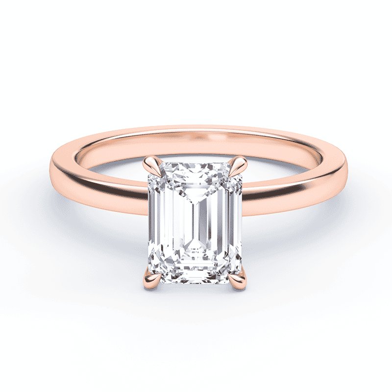 Rose Gold Hidden Halo Emerald Cut Engagement Ring – Plum