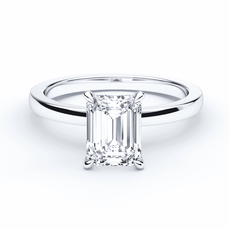 Platinum Hidden Halo Emerald Cut Engagement Ring – Plum