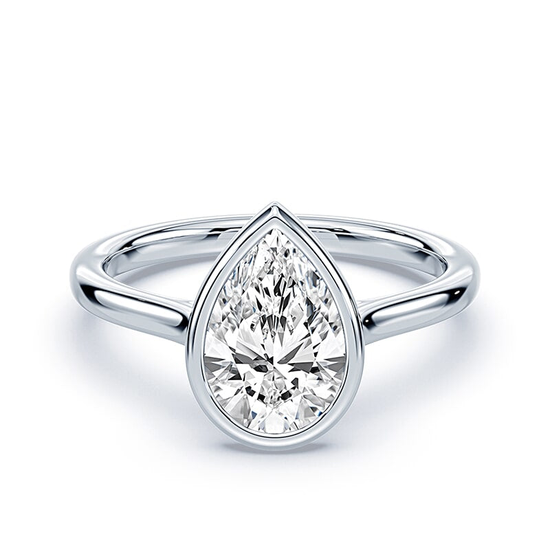 bezel set pear shaped diamond engagement ring