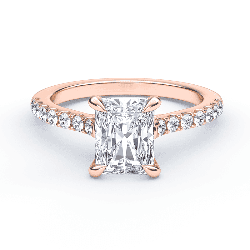 Cathedral Pave Rose Gold Radiant Cut Diamond Ring Plum