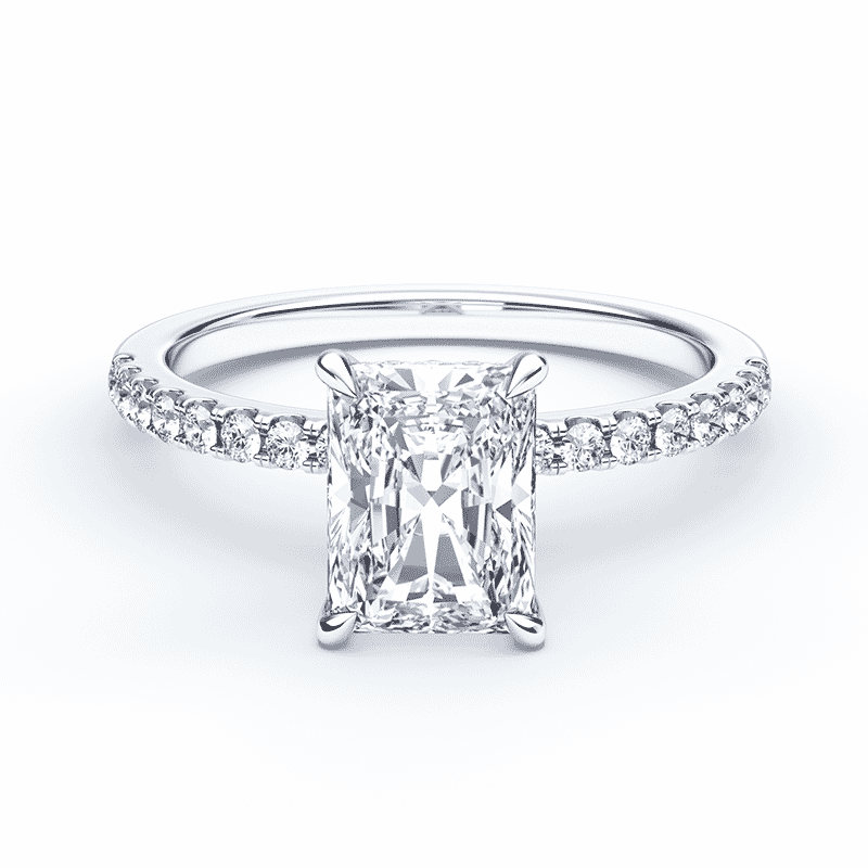 Pave White Gold Hidden Halo Radiant Engagement Ring Plum