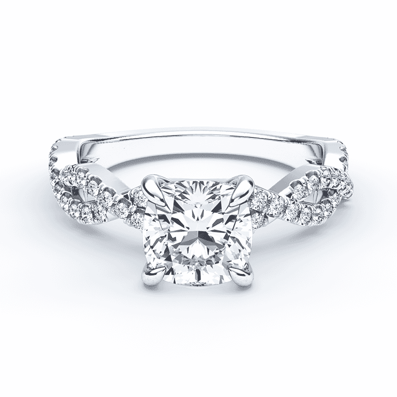 White Gold Double Twisted Cushion Cut Hidden Halo Ring – Plum