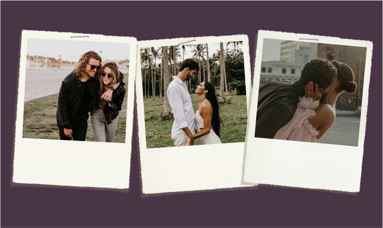 three polaroid photos of couples in love