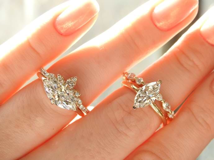 specialty cut diamond engagement rings with wedding bands