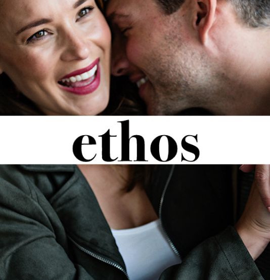 ethos logo bannered over a smiling couple