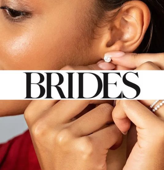brides logo bannered over a woman putting on a diamond earring