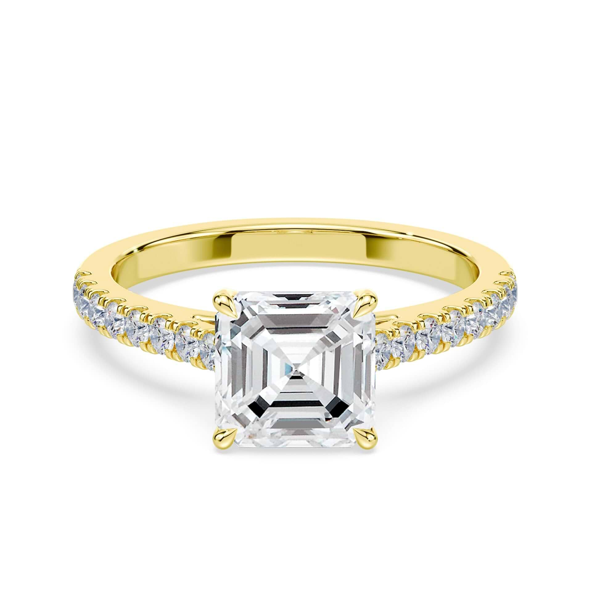 Asscher Cut Pave Cathedral Yellow Gold Ring