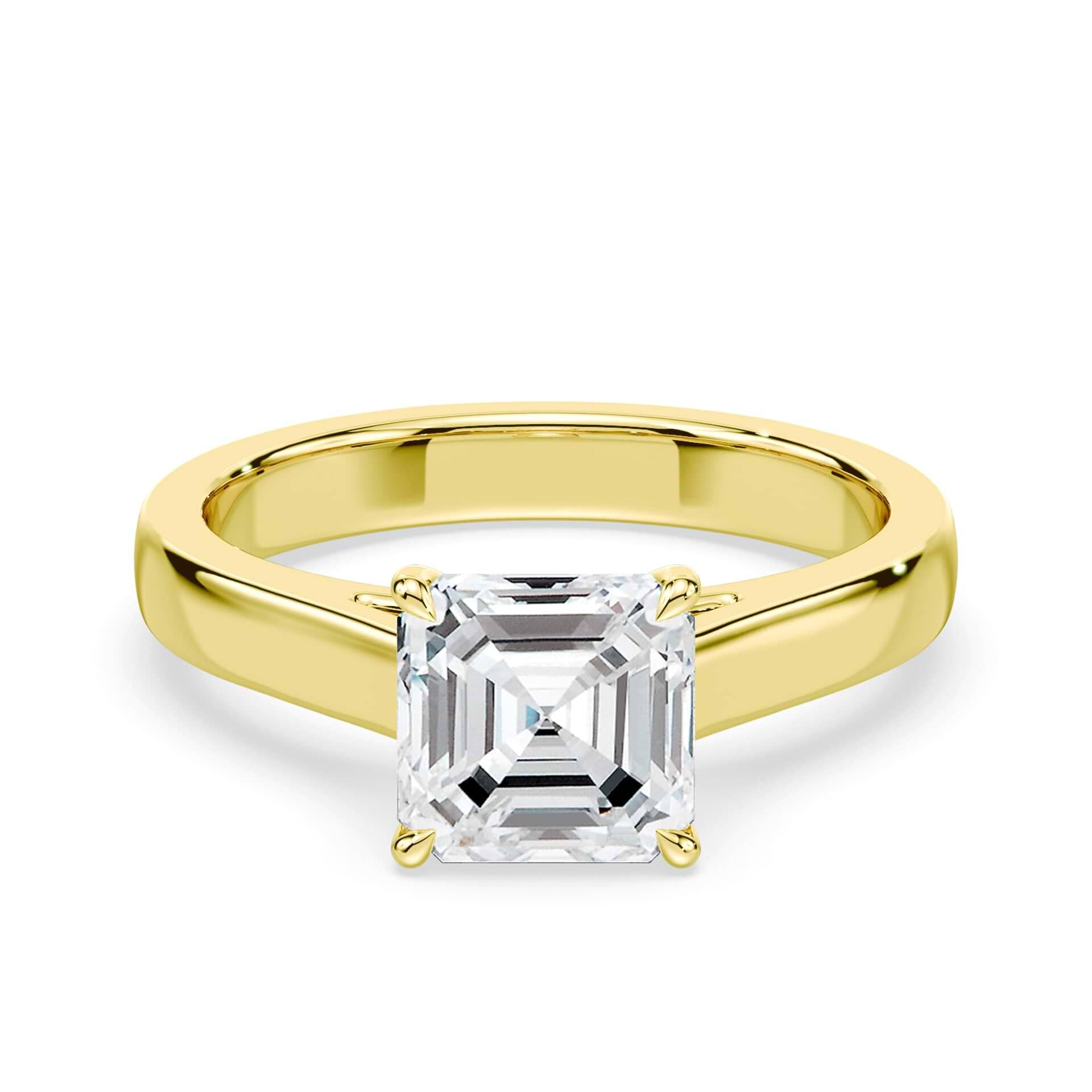 Asscher Cut Wide Cathedral Yellow Gold Ring