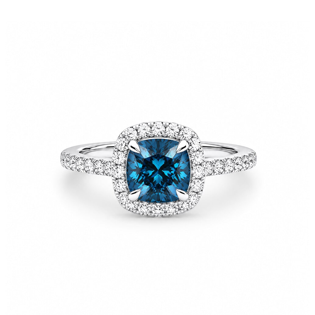 Blue Cushion 3.02ct Platinum Halo