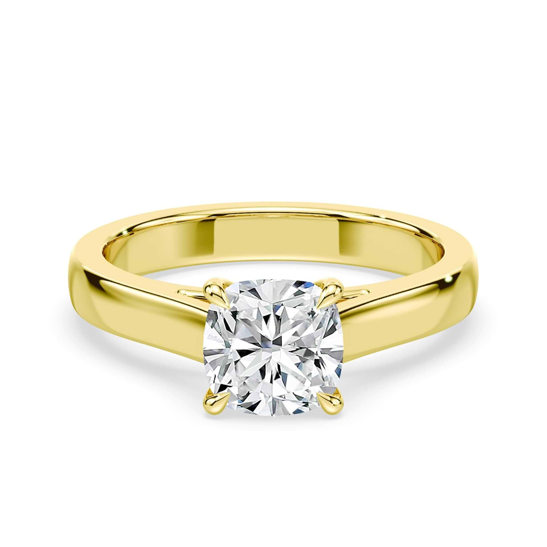 Cushion Cut Wide Cathedral Yellow Gold Ring