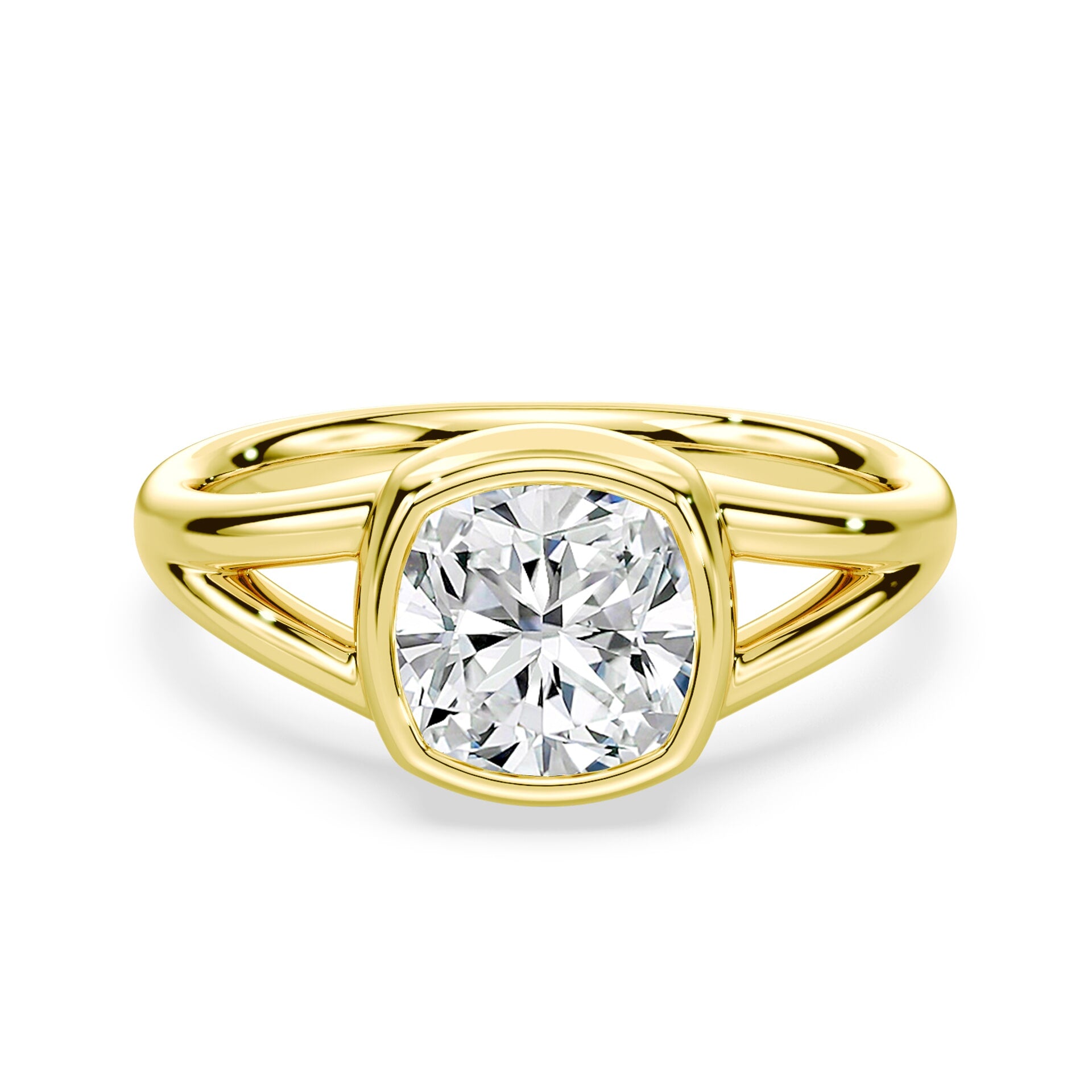 Cushion Cut Split Shank Bezel Ring