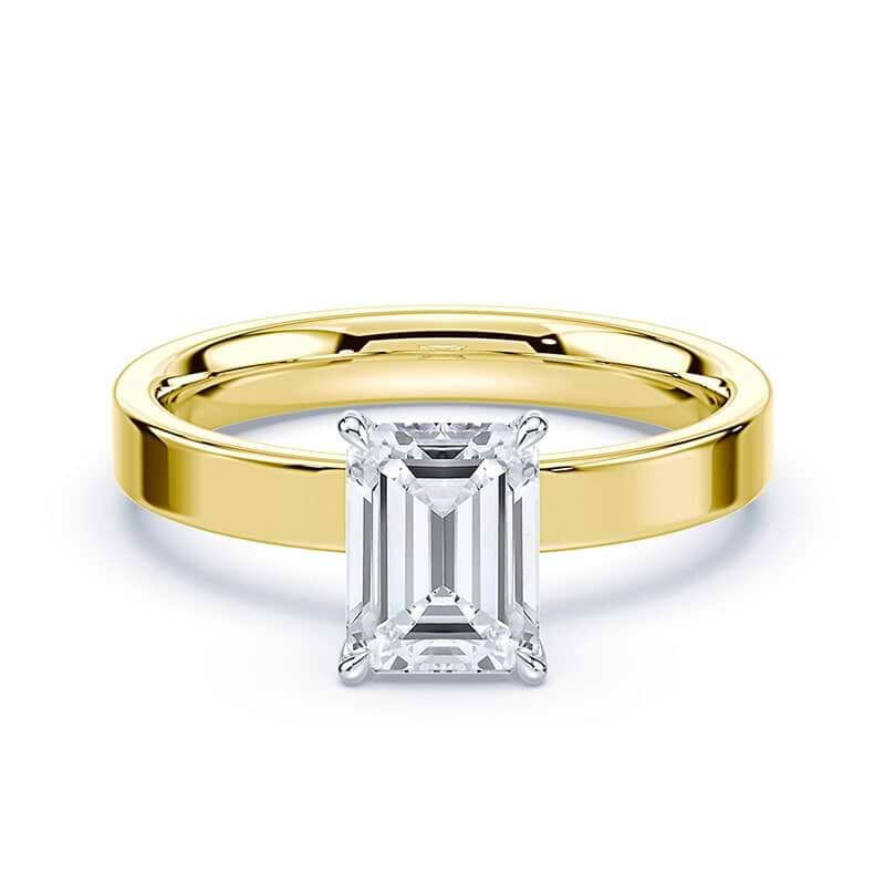 Emerald Cut Wide Solitaire Platinum and Yellow Gold