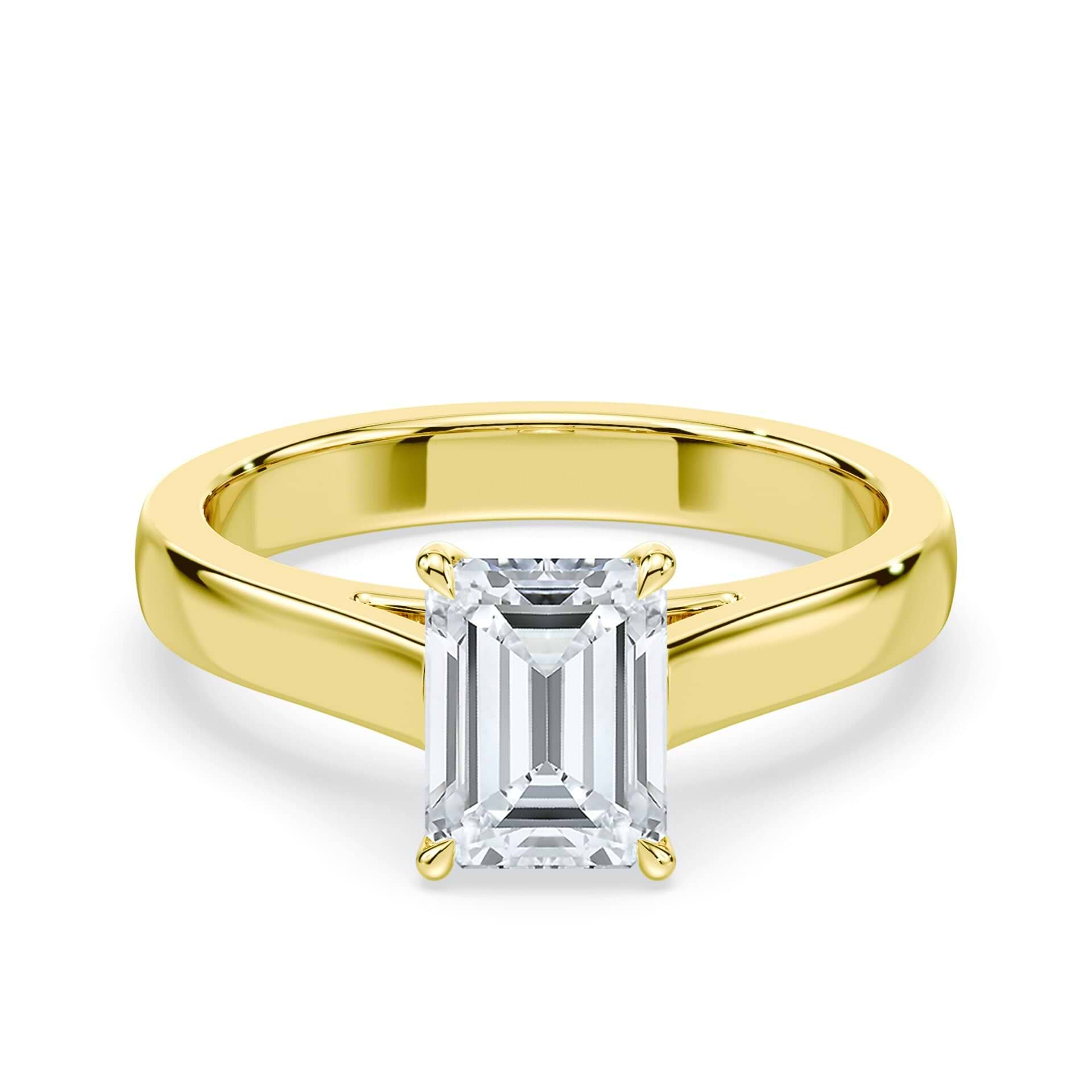 Emerald Cut Wide Cathedral Yellow Gold Ring