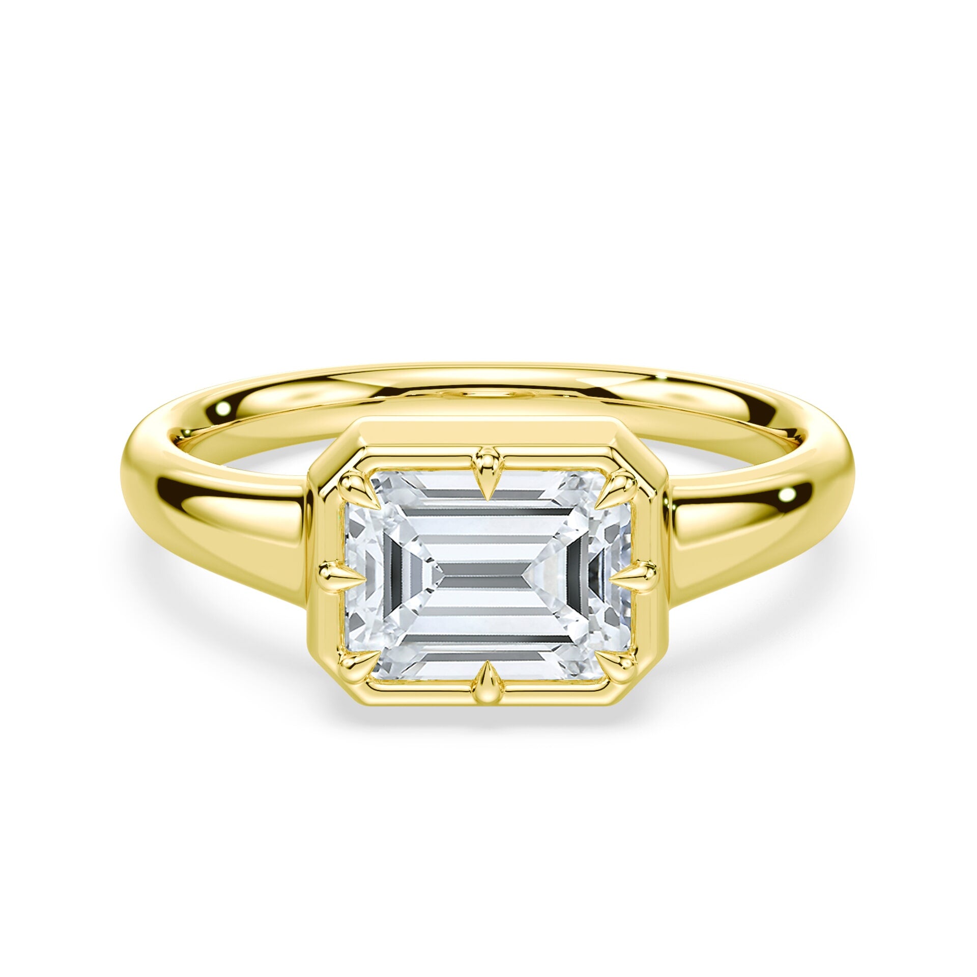 Emerald Cut East West Button Back Ring