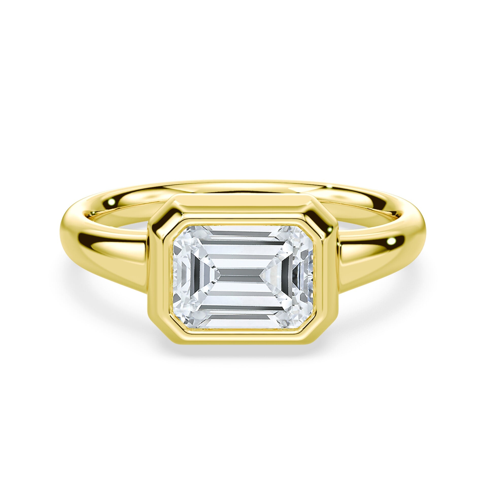 Emerald Cut East-West Bezel Ring Yellow Gold