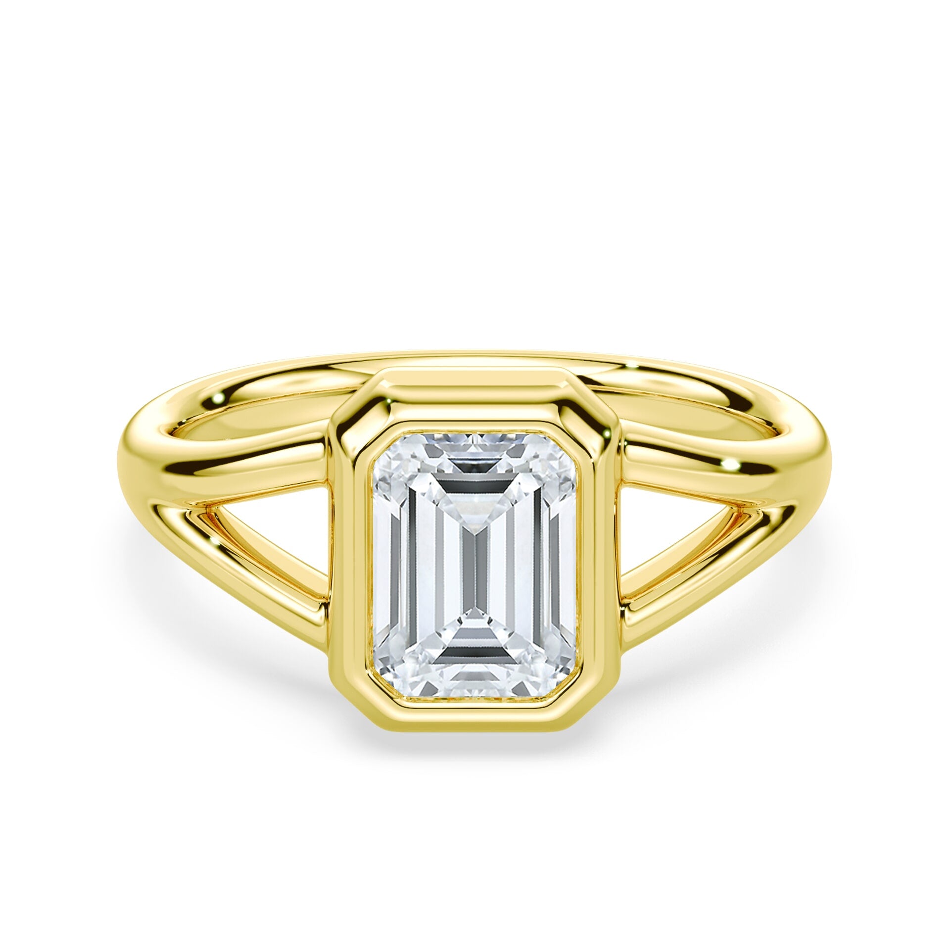 Emerald Cut Bezel Ring Yellow Gold