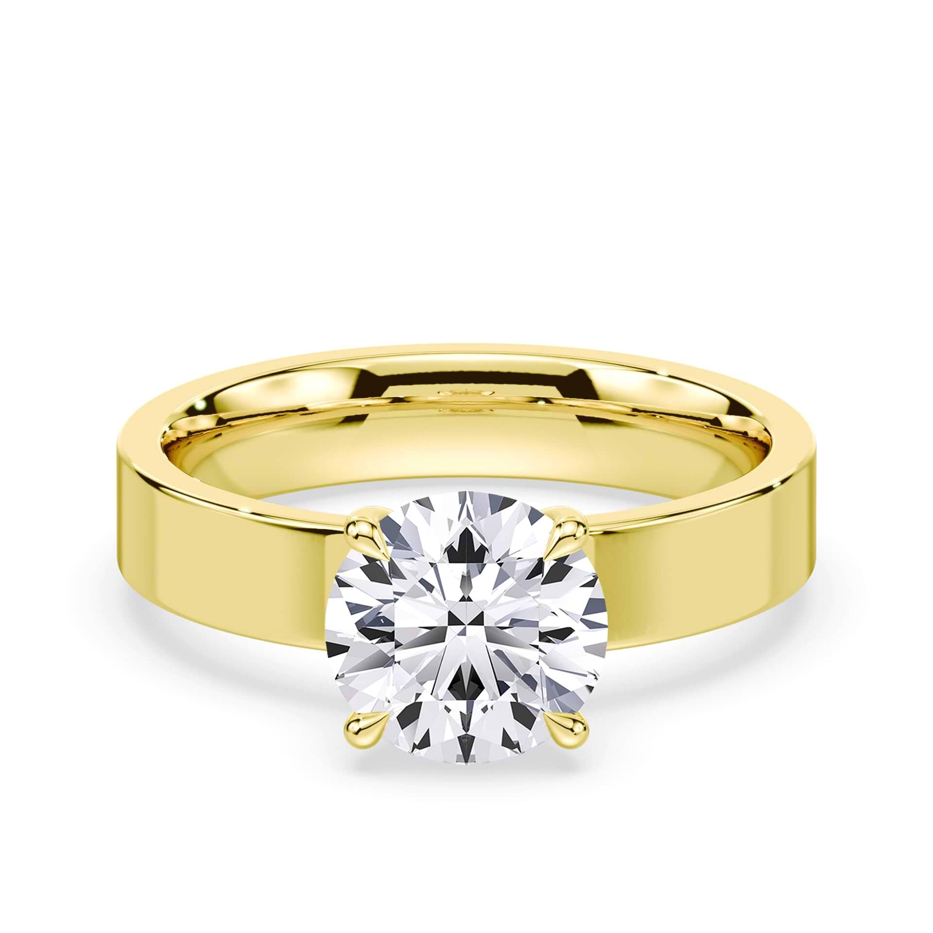 Low Hidden Halo Wide Band Ring Yellow Gold Ring