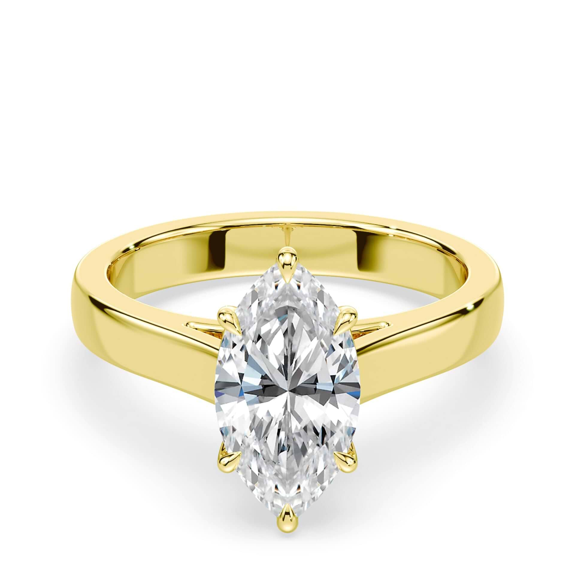 Marquise Cut Wide Cathedral Yellow Gold Ring