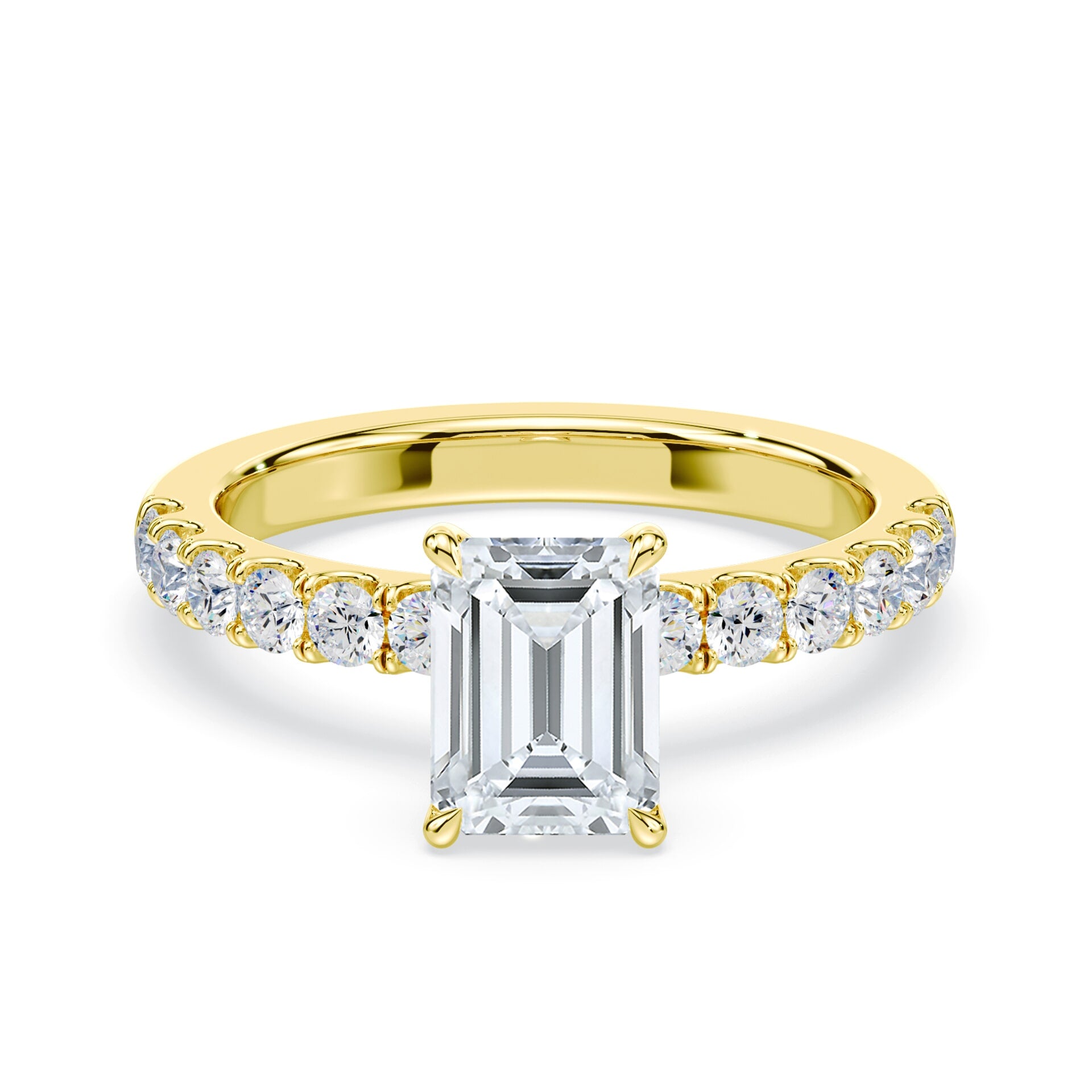 Emerald Cut Hidden Halo Medium Pave Yellow Gold Ring