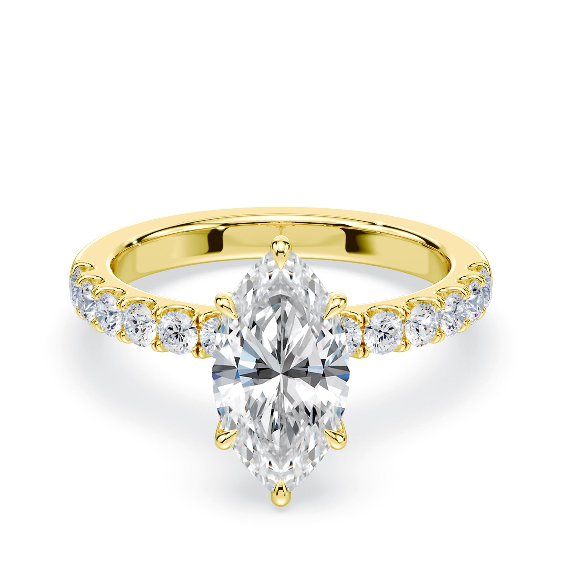 Marquise Cut Medium Pave Yellow Gold Ring