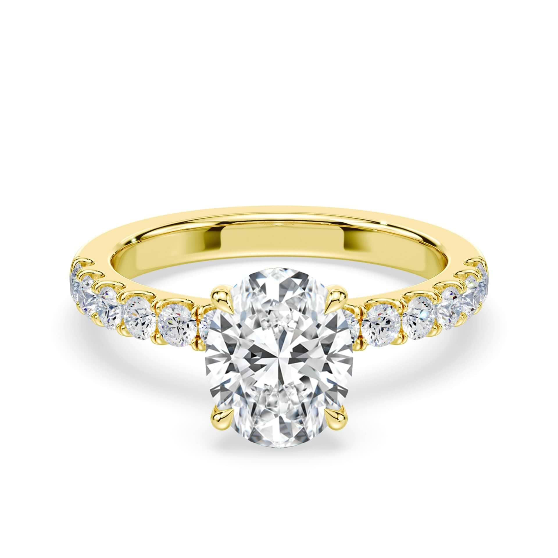 Oval Cut Medium Pave Yellow Gold Ring