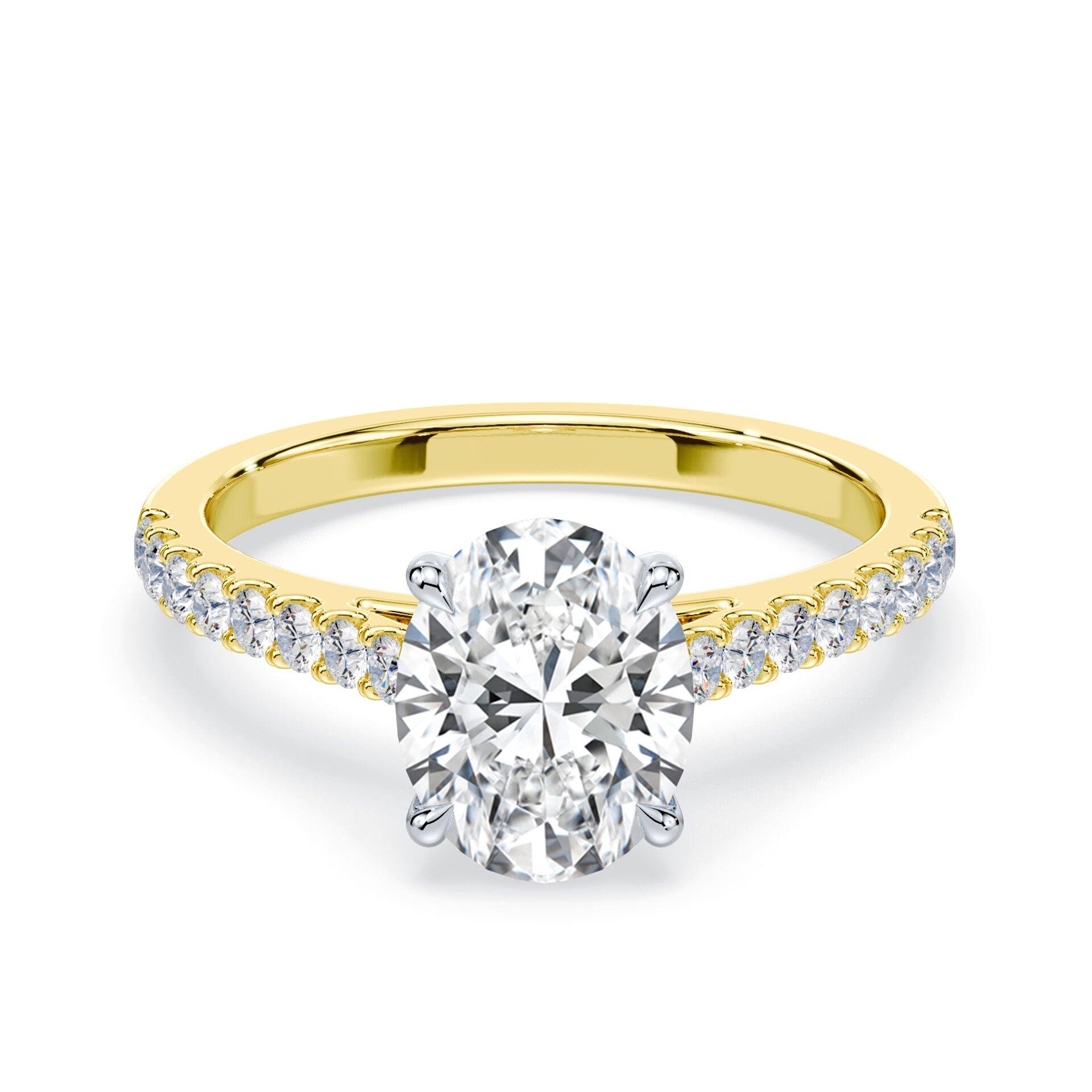 Oval Cut Pave Cathedral Two Tone Ring