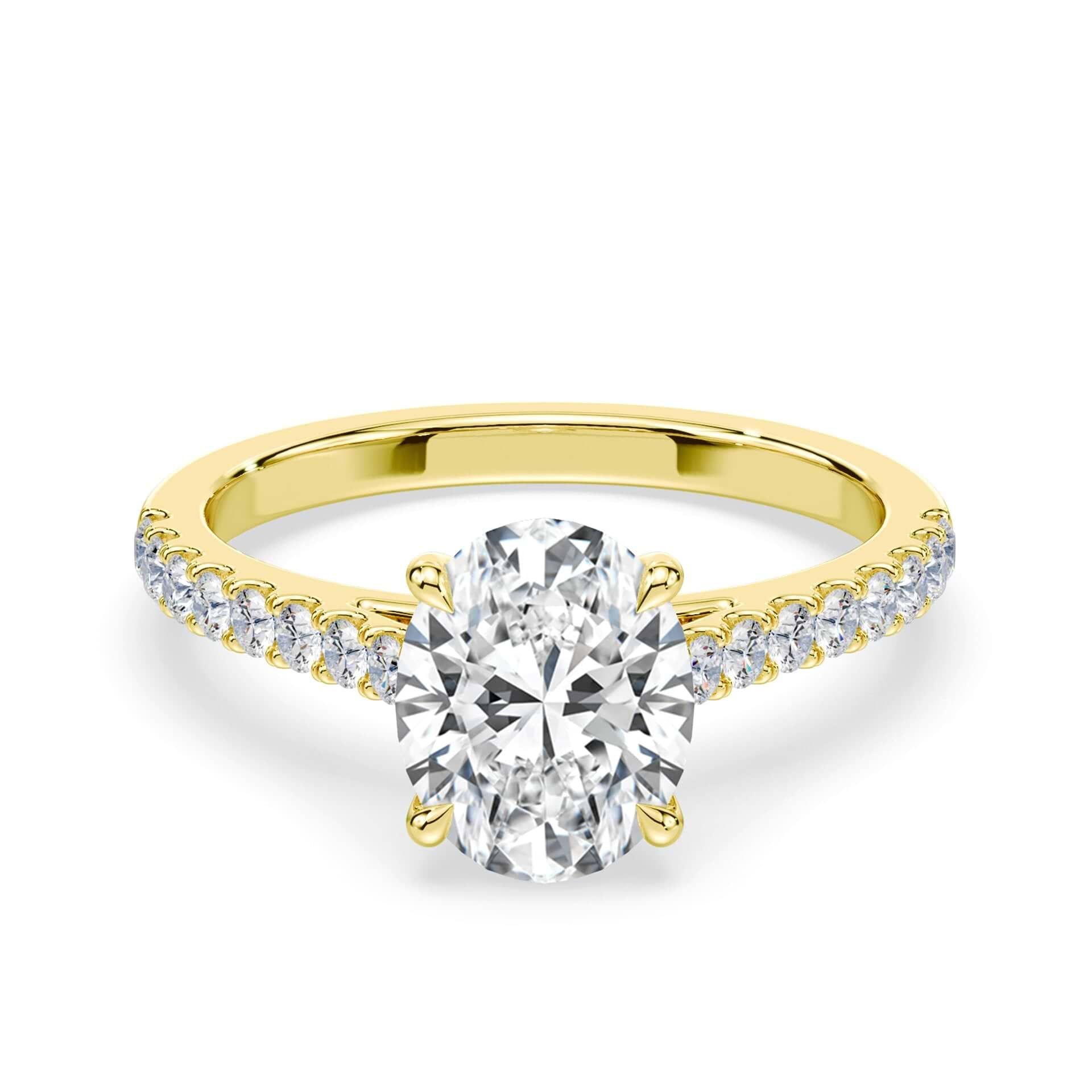 Oval Cut Pave Cathedral Yellow Gold Ring