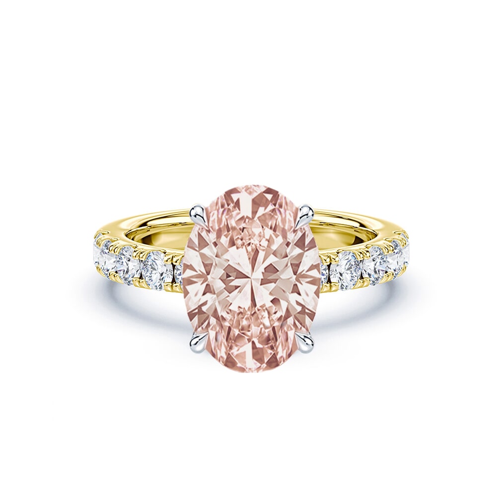 Pink Oval 4.92ct Low Basket Hidden Halo Pave Ring