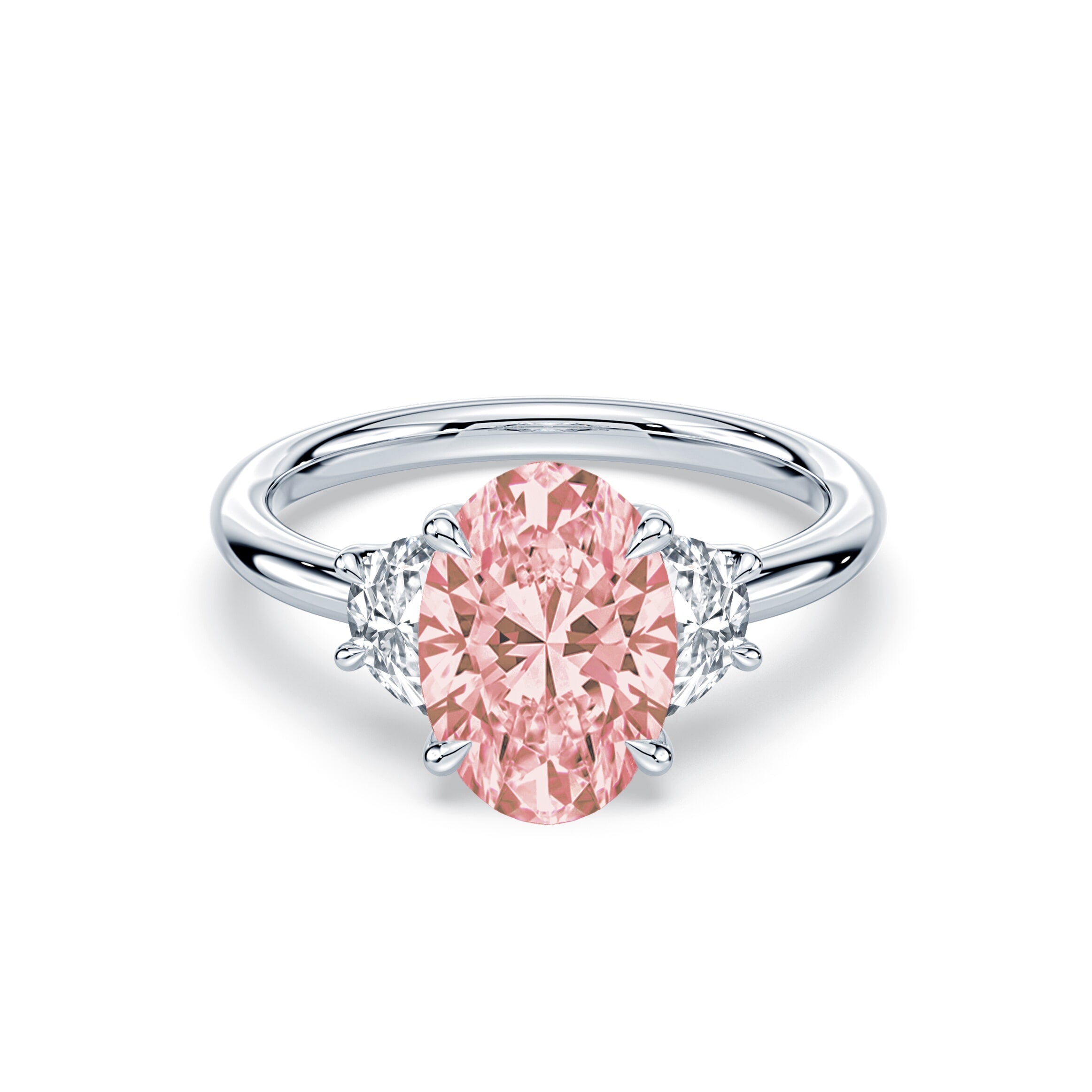 Pink Oval 4ct Three Stone Ring