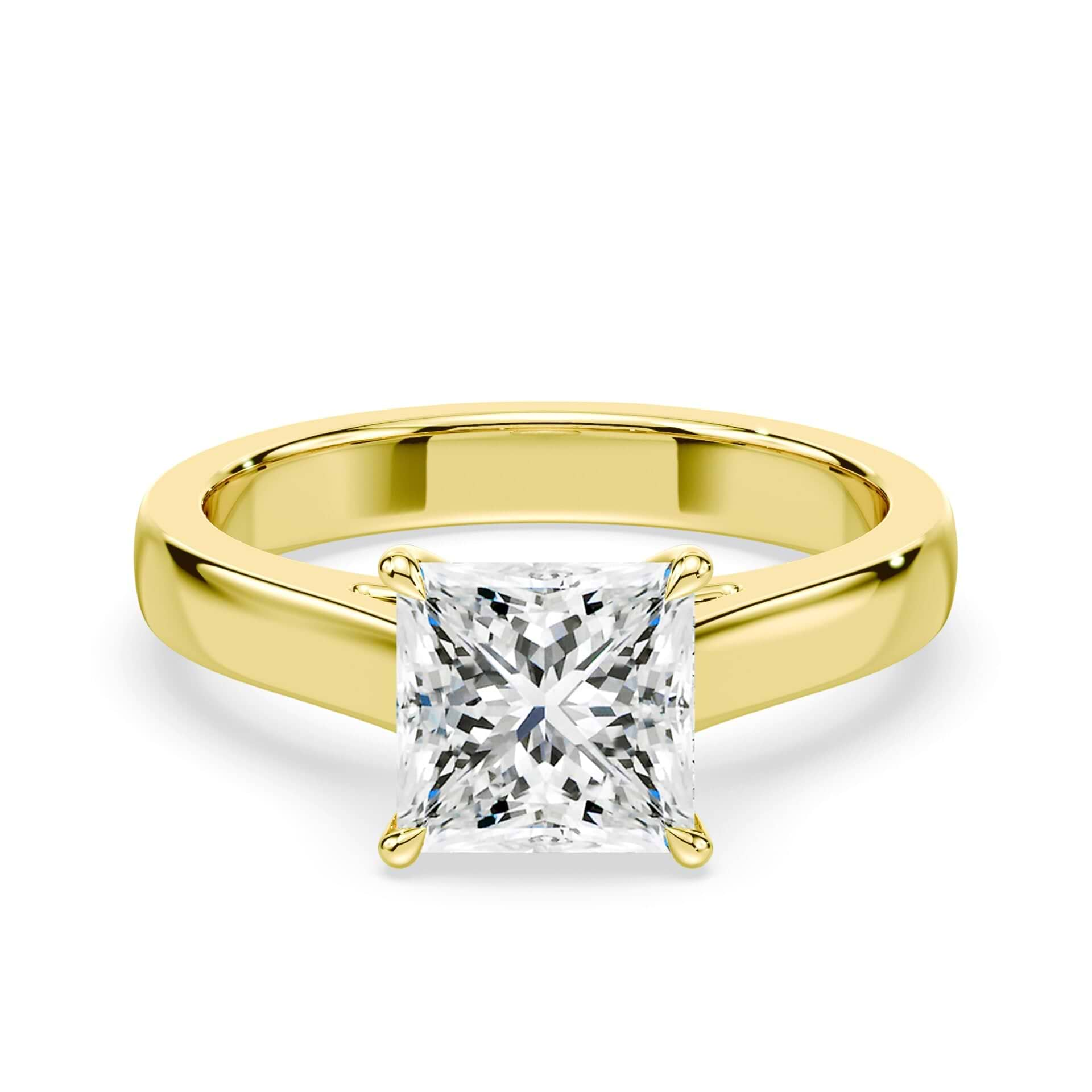 Princess Cut Wide Cathedral Yellow Gold Ring