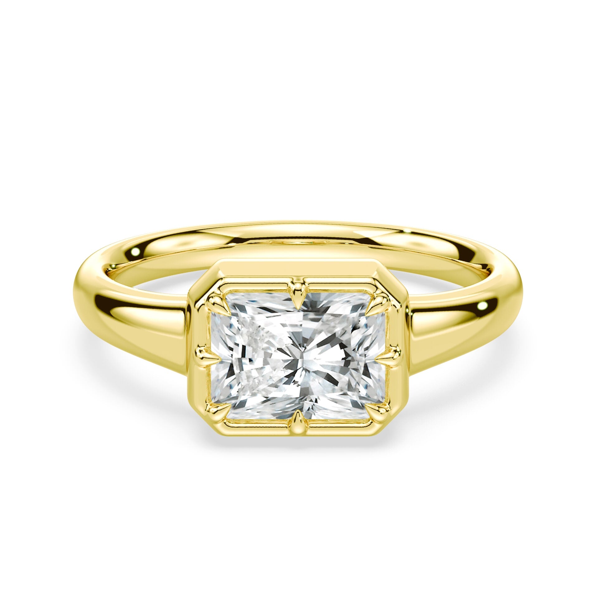 Radiant Cut East West Button Back Ring