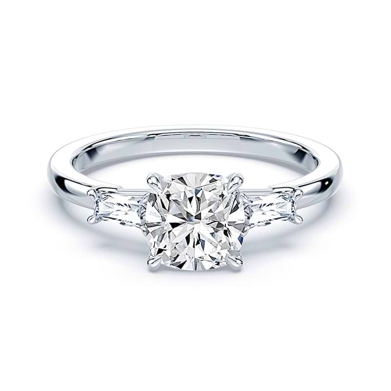 Three Stone Cushion Cut Baguette Ring