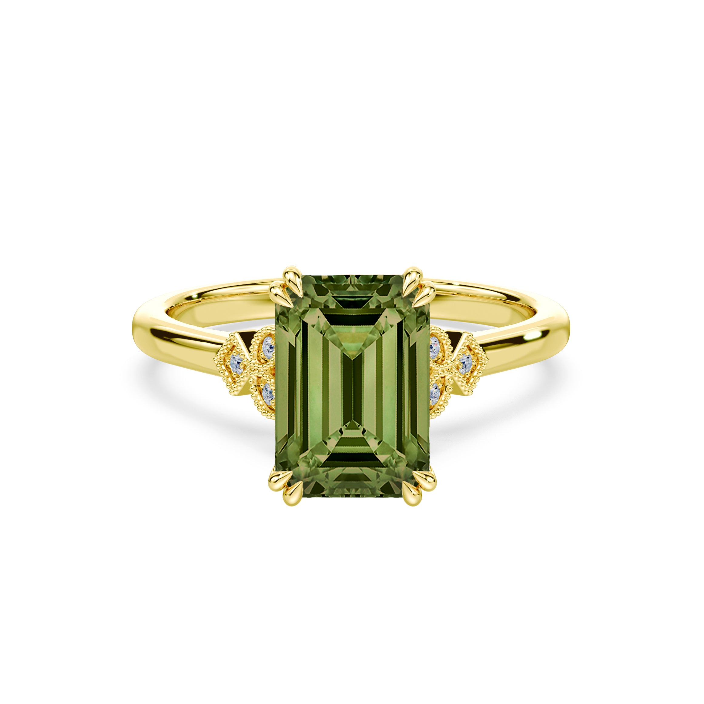 Green Emerald Cut 3.78ct Vintage Peekaboo Ring
