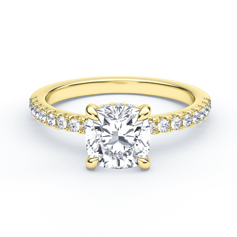 Cushion Cut Hidden Halo Pave Ring