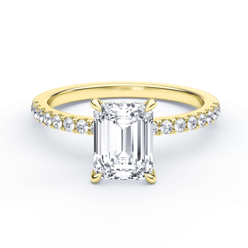 Emerald Cut Low Hidden Halo Pave Ring