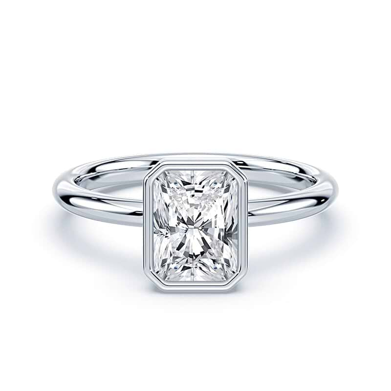 white gold bezel set radiant cut diamond engagement ring