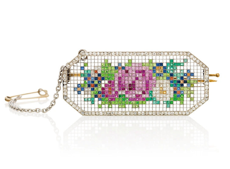 rectangular gold and platinum brooch