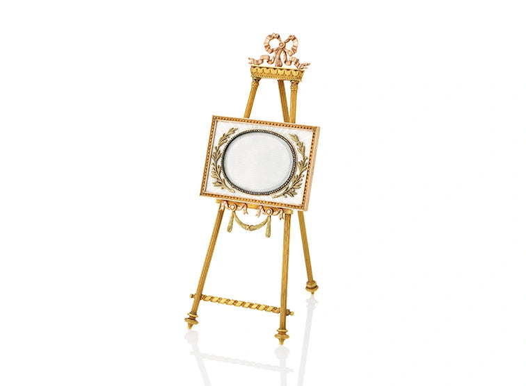 jewelled and guilloché enamel three-coloured gold photograph frame