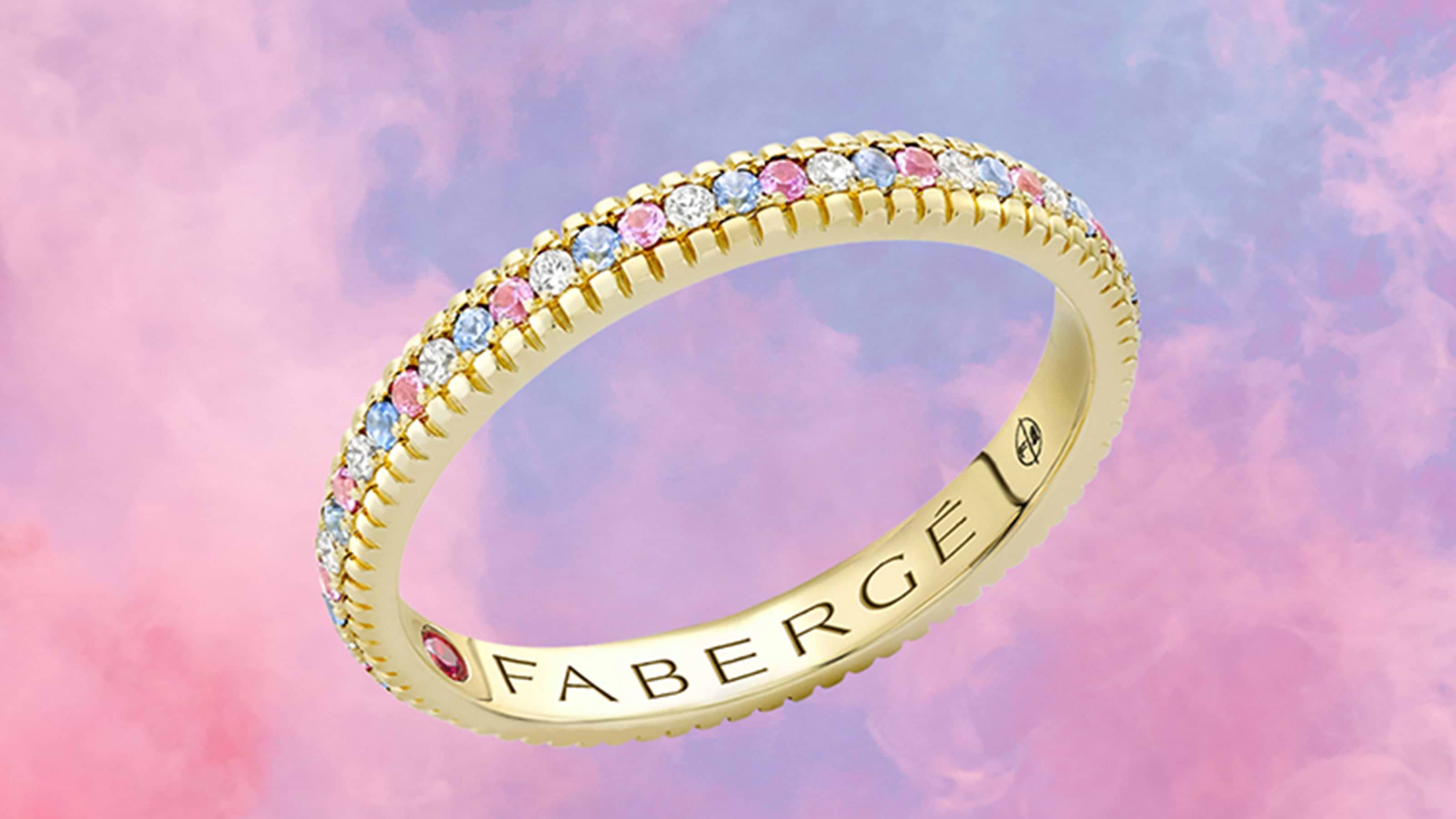 Fabergé-Celebrates-Pride-Month-2021-Colours-of-Love-Yellow-Gold-Diamond-and-Sapphire-Trans-Flag-Fluted-Eternity-Ring
